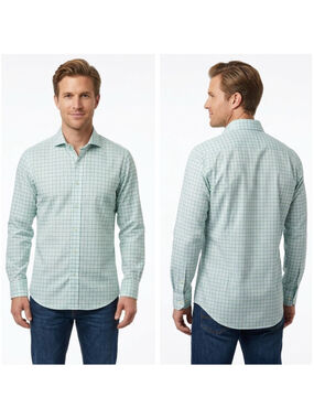 Men's Ledbury M Casual Button Down Shirt Green Blue Plaid